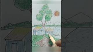 Beautiful village drawing scene