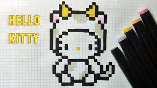 Как нарисовать HELLO KITTY в костюме Коровки по клеточкам | How to Draw HELLO KITTY Cow Costume