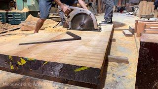 A Woodworker's Skill and Ingenuity - Make a Big Tea Table From Giant Hardwood Blocks | Woodworking