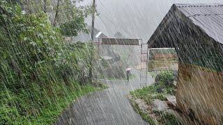 Walking in super extreme heavy rain accompanied by storm 3 hours, heavy rain in my village, to sleep