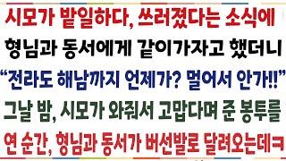 (반전신청사연)시모가 밭일하다 쓰러졌단 소식에 형님과 동서에게 같이 가자했더니 "전라도 해남까지 언제가? 멀어서 안가!!" 다음날 와줘서 고맙다며[신청사연][사이다썰][사연라디오]