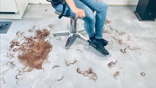 Makeover haircut! From long to a creative short hairstyle!  Check out all the hair on the floor...