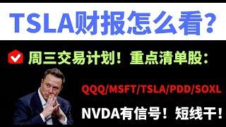 【美股嘉可能】TSLA财报怎么看？NVDA有信号！周三交易计划！IXIC QQQ NVDA TSLA MSFT AAPL META AMD PDD MSTR SOXL SMCI APP DJT