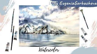 I paint the sea coast in watercolor | Painting Norwegian Fjords | Demo from Eugenia Gorbacheva