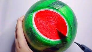 ASMR Red Flesh Seedless Watermelon Tape Ball 「1 min」 | Relaxing and Satisfying Video