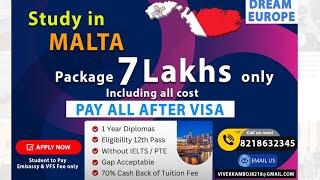 STUDY IN MALTA //PAY ALL AFTER VISA // Visa in 45 days// ￼Hurry up // 110% visa