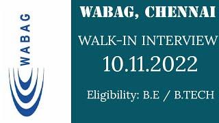 WABAG Freshers Recruitment - 2022| B.E, B.TECH | Freshers| Chennai