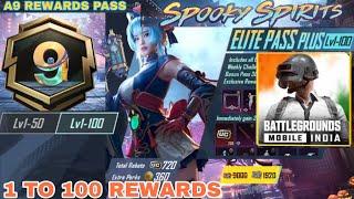 A9 REWARDS PASS 1 TO 100 REWARDS PASS SPOOKY SPIRIT'S ROYAL PASS PUBG - BGMI