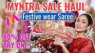 *HUGE* Myntra Sale Haul "FESTIVE WEAR SAREE" Celebrity inspired saree, Organza Saree | Try on