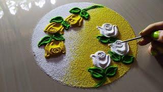 Latest creative and beautiful rangoli design/Colour sand art/easy rangoli design/rangoli flower easy