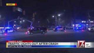 Crash takes down traffic lights on Capital Boulevard in Raleigh