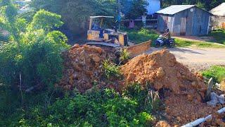 Starting A New Project Land Filling In Flooded Pond!! Strong Bulldozer CAT Pushing Soil into Water.