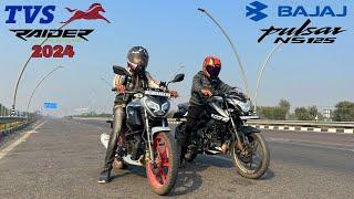 Tvs Raider 125 iGo 2024 vs Bajaj Pulsar Ns125 || Drag Race || who will win 