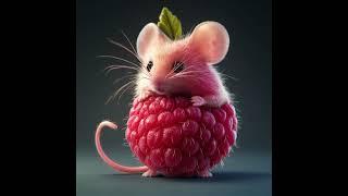 Adorable Pink Mouse Enjoys a Raspberry Treat 