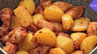 New potatoes and chicken fillet with butter and garlic, easy recipe