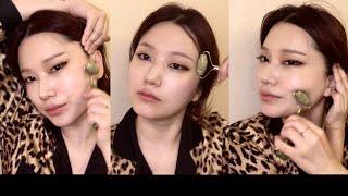  CC) HOW TO USE JADE ROLLER, 페이스 롤러 마사지，刮痧美容