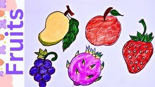 5 Different types of Fruits drawing easy| How to draw Different fruits| Fruits Chart Pencil drawing