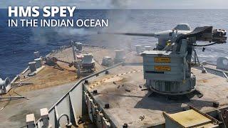 HMS Spey conducts gunnery and winching exercises in the Indian Ocean