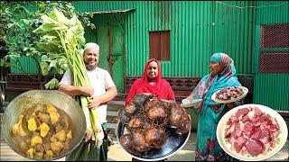 গোইরা আলু দিয়ে মহিষের মাংস রান্না সাথে বিশাল সাইজের দেশিকচু শাক ও নারিকেল দিয়ে রান্না দারুন মজা