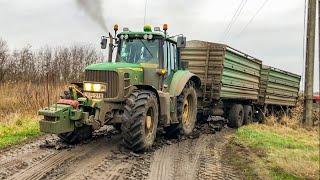 John Deere 6930P - STUCK in mud | Full Power | Cukorrépa szállítás 2019