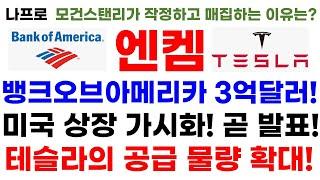 [엔켐 주가전망] 뱅크오브아메리카! 3억 달러! 미국 상장 가시화! 곧 발표! 테슬라의 공급 물량 확대!