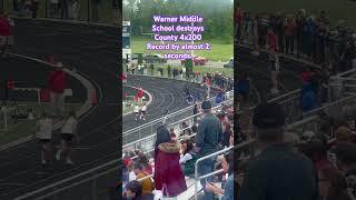Warner Middle School girls 4x200 destroys old county record by almost 2 seconds. 1:48.57 - 1:46.81
