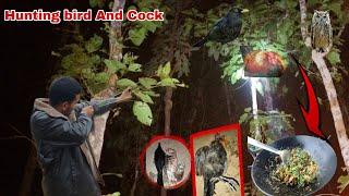 Hunting Wild Cock And Birds At Night  With Slingshots//Hunting owl // Birds Chicken Recipes.