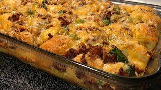 Breakfast Casserole - Biscuits Bacon Sausage | Southern Sassy Mama