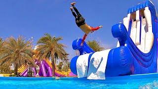 Waterslides at Pantai Norasingh Water Park in Thailand