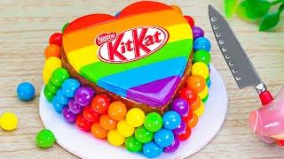 Rainbow with KITKAT  Beautiful Miniature Colorful Heart Cake Decorating | Yummy Rainbow Cakes