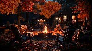 Fall Ambience Relaxing Autumn Evening with Crackling Campfire, Night Sound for Sleep, Relax, Study