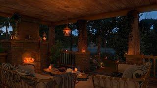 Rainy Night Ambience  Cozy porch with gentle rain sounds and crackling fire