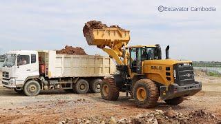 New SDLG Wheel Loader Working Loading Red Soil Into Dump Truck