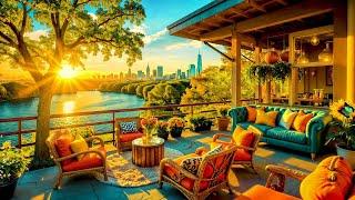 Cozy Fall Afternoon on a Balcony Café Ambience  Relaxing Jazz Instrumental Music for Work, Study