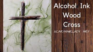 #60 *SOLD*  Old Wooden Cross in Alcohol Inks and Acrylics Painting Tutorial for Beginners & Avdance