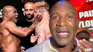 EVANDER HOLYFIELD SECONDS AFTER MIKE TYSON SLAPS JAKE PAUL AT WEIGH IN