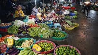 Cambodian Early Morning Vegetable Market - Daily Lifestyle & Activities of Vendors  in Market