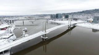 Drone video captures sweeping view of Portland's record snowfall