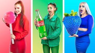 Red vs Green vs Blue Color Challenge! Everything In One Color For 24 Hours