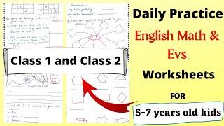 Daily Practice Worksheets for Class 1 | English Math & EVS  Practice Sheets for 5-7 years old kids