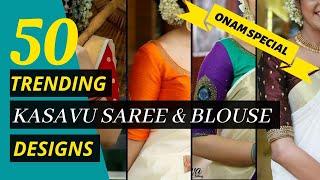 Trending Kasavu Saree and Blouse designs 2021 | Kerala Set Saree| Blossom Trends