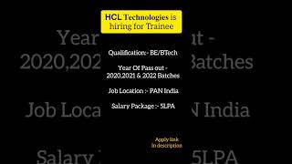 HCL Recruitment 2023 hcl is hiring for Trainee #reels #jobs2023 #itjobs