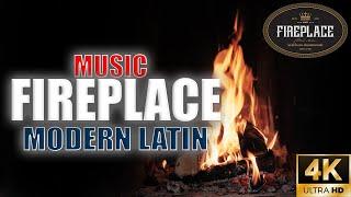 Modern Latin with vocals Music Fireplace | Burning & crackling fire sounds | Premium | Ultra HD 4K.