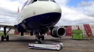 Airbus 320 with Mototok towbarless tug for British Airways