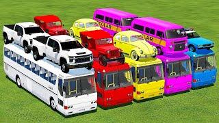 TRANSPORTING POLICE CHEVROLET, BEETLE, PICKUP MINI BUSES & JEEP WITH BUSES! Farming Simulator 22