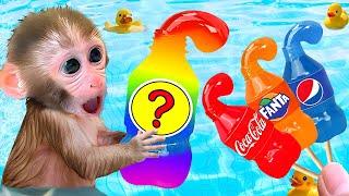 BonBon Bebê Macacos Descobre Gelatina Misteriosa e Coca-Cola ou Pepsi na Piscina-BonBon Em Português