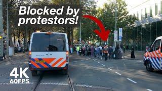 Chaos due to protest march! |  HTM Line 17 |  The Hague | 4K Tram Cabview | Siemens Avenio