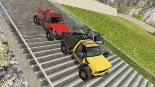 Monster Truck Cars vs Stairs Jumps Down | BeamNG Drive