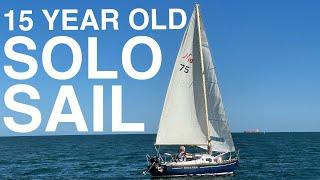 15 YEAR OLD SOLO SAIL on 50 YEAR OLD sailboat. Hurley 18