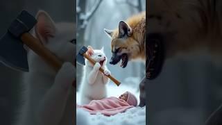Baby abandoned by mother in snowy forest and surrounded by hyenas is lucky to be saved by kitten
